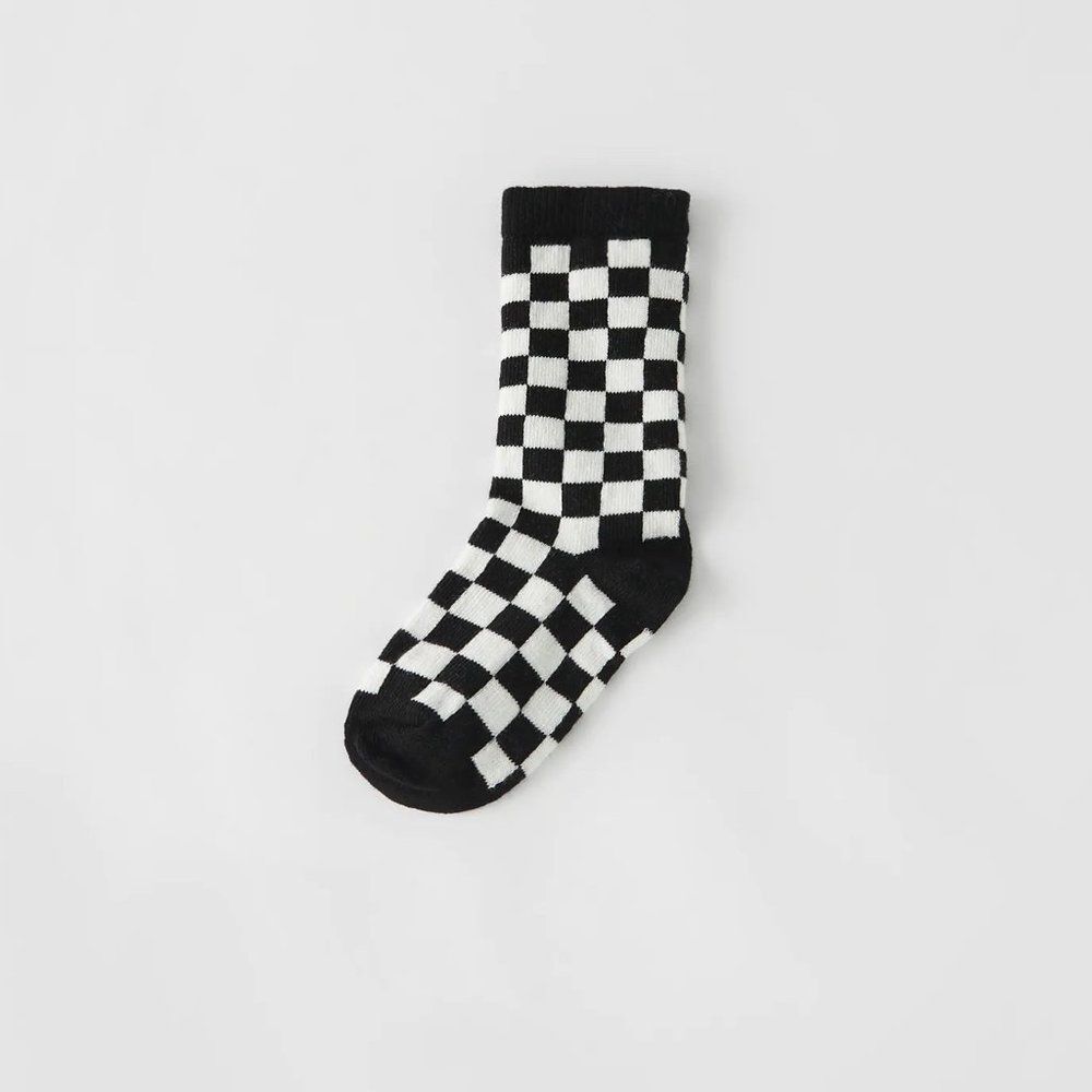 Zara CHECKERED SOCKS Black and White